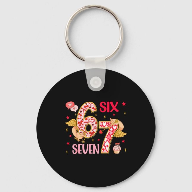 Valentine Nge 67 Funny Saying Six Seven Valentine' Keychain (Front)