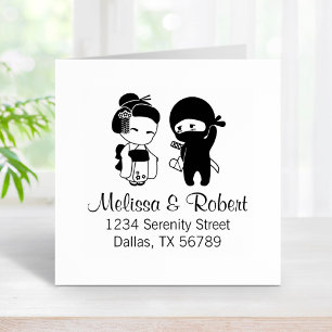 Valentine Ninja and Geisha Address Rubber Stamp