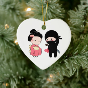 Valentine Ninja and Geisha Ceramic Ornament