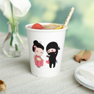 Valentine Ninja and Geisha Paper Cups