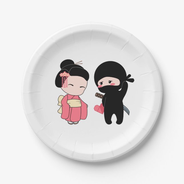 Valentine Ninja and Geisha Paper Plates (Front)