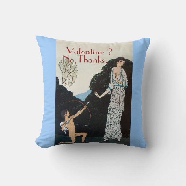 VALENTINE ? NO,THANKS /RETRO ANTI VALENTINE'S DAY THROW PILLOW (Front)