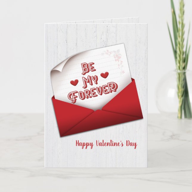 Valentine Note in Red Envelope  Card (Front)