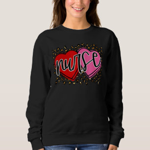 Valentine Nurse Retro Heart Leopard Happy Valentin Sweatshirt