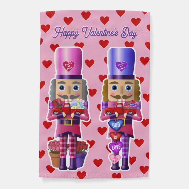 Valentine Nutcrackers with Little Red Trucks Garden Flag (Front)
