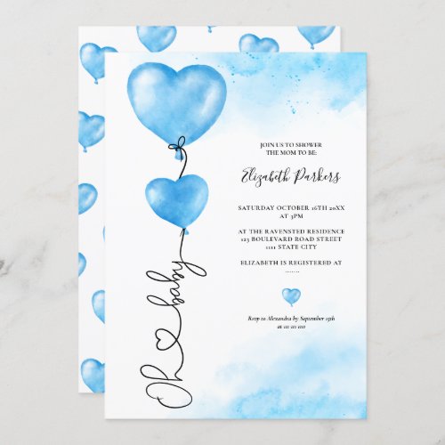 Valentine oh baby love blue hearts baby shower invitation