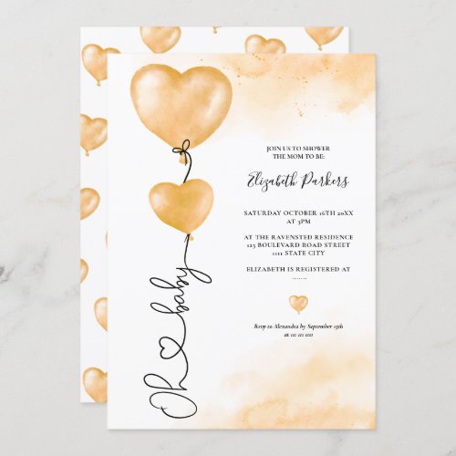 Valentine oh baby love gold hearts baby shower  invitation