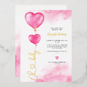 Valentine oh baby love pink hearts baby shower foil invitation