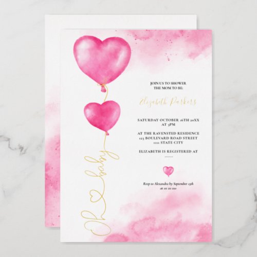Valentine oh baby love pink hearts baby shower  foil invitation