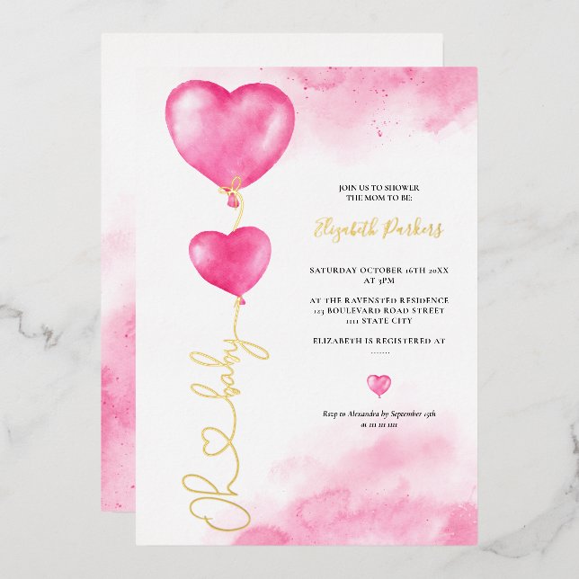 Valentine oh baby love pink hearts baby shower  foil invitation (Front/Back)