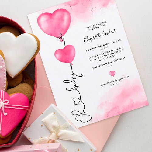 Valentine oh baby love pink hearts baby shower invitation