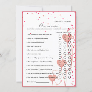 Valentine Over or under bridal shower game Card