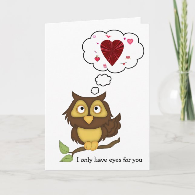 Valentine Owl-Cute Hearts Holiday Card (Front)