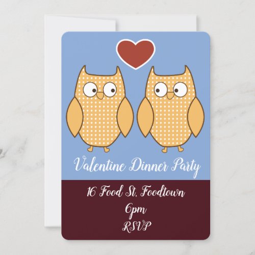 Valentine owl hearts whimsical dinner party invitation