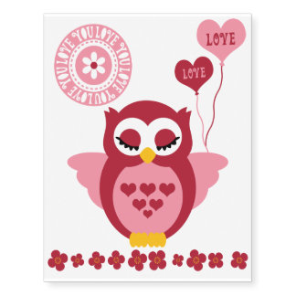 Valentine Owl Temporary Tattoos