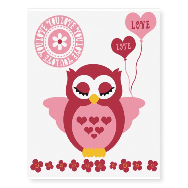 Valentine Owl Temporary Tattoos (Front)