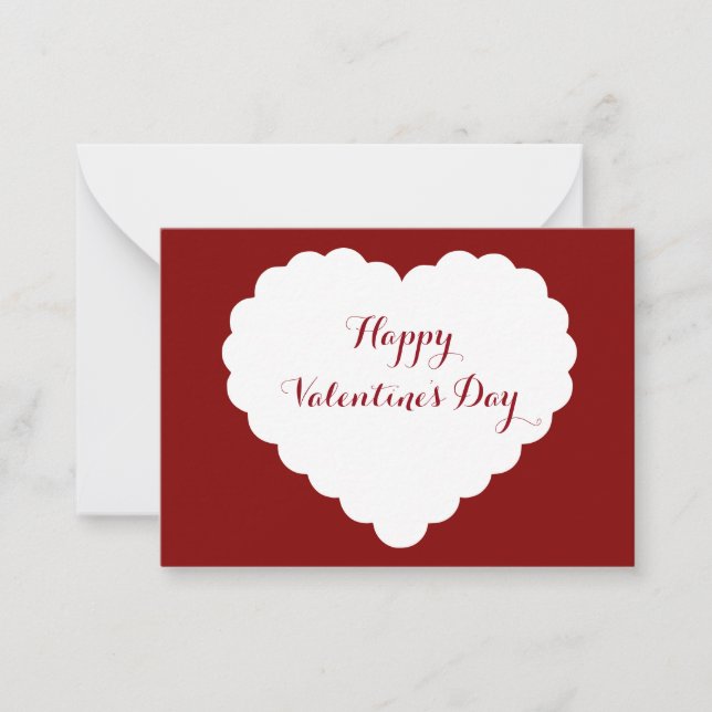Valentine Pack Scalloped White Heart Red Note Card (Front)