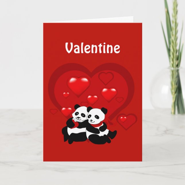 Valentine Panda Couple Hearts Custotom Card (Front)