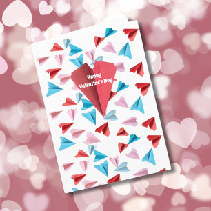 Valentine Paper Airplane Colorful Custom Photo Holiday Card