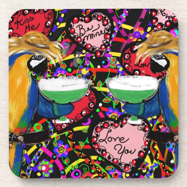 Valentine Parrots Beverage Coaster (Front)