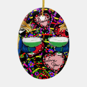 Valentine Parrots Ceramic Ornament