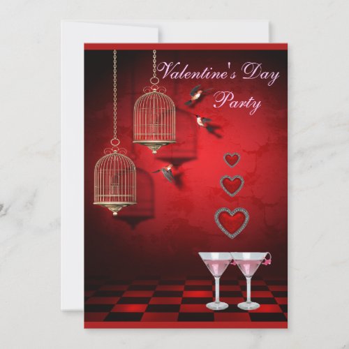 Valentine Party Birds Cages Hearts  Pink Martini Invitation