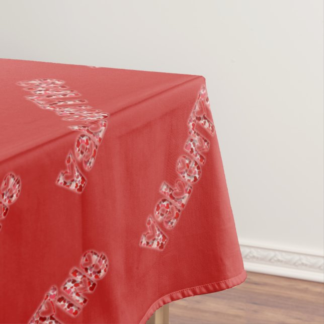 Valentine Party Cute Hearts Typography Red Tablecloth (In Situ)