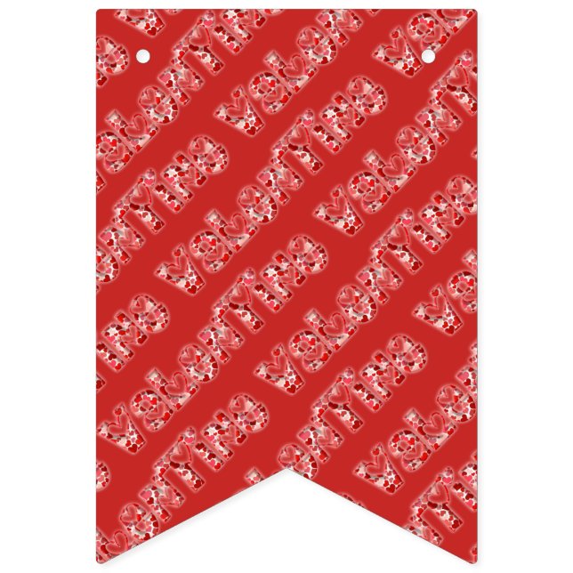 Valentine Party Romantic Hearts Typography Red Bunting Flags (First Flag)