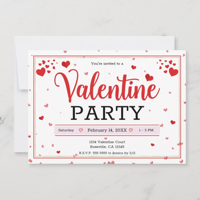 Valentine Party Valentine's Day Hearts Red Invitation (Front)