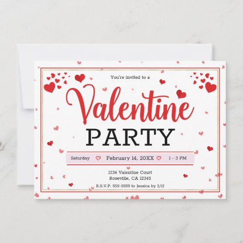 Valentine Party Valentines Day Hearts Red Invitation