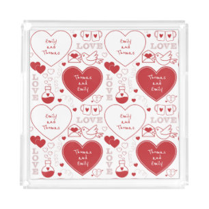 Valentine Pattern Acrylic Tray - Red on White  2 