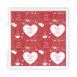 Valentine Pattern Acrylic Tray - White on Red 2