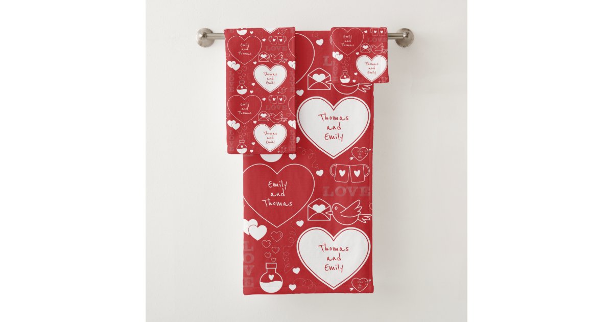 Valentine Pattern Bath Towel Set White on Red Zazzle