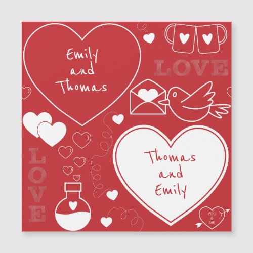 Valentine Pattern Magnetic Card _ White on Red