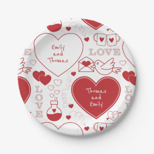 Valentine Pattern Paper Plate - Red on White 1