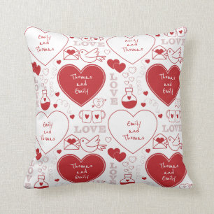 Valentine Pattern Pillow - Red on White