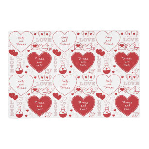 Valentine Pattern Placemat - Red on White
