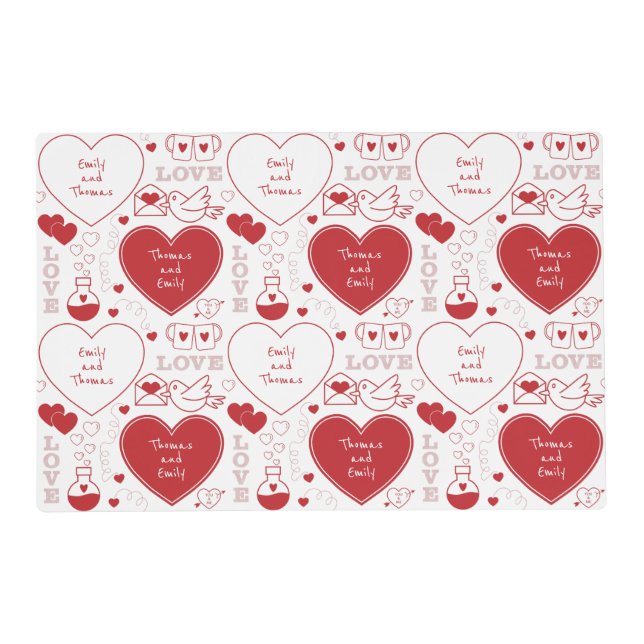 Valentine Pattern Placemat - Red on White (Front)