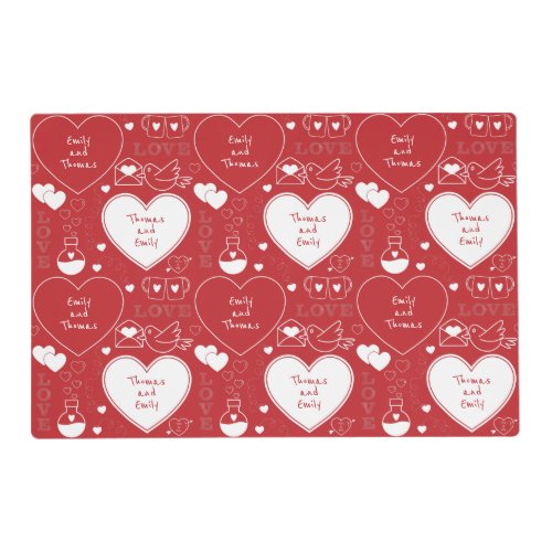 Valentine Pattern Placemat _ White on Red