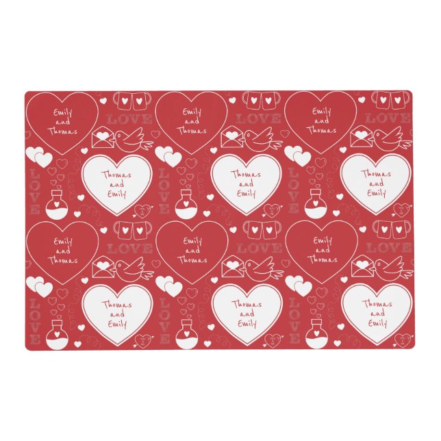 Valentine Pattern Placemat - White on Red (Front)