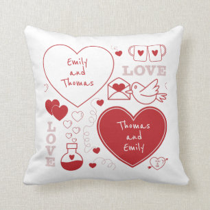 Valentine Pattern Throw Pillow - Red on White