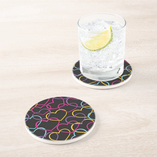 Valentine Pattern with Color Hearts Drink Coaster (Side)