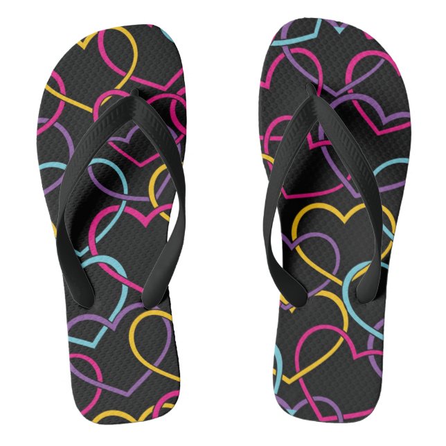 Valentine Pattern with Color Hearts Flip Flops (Footbed)