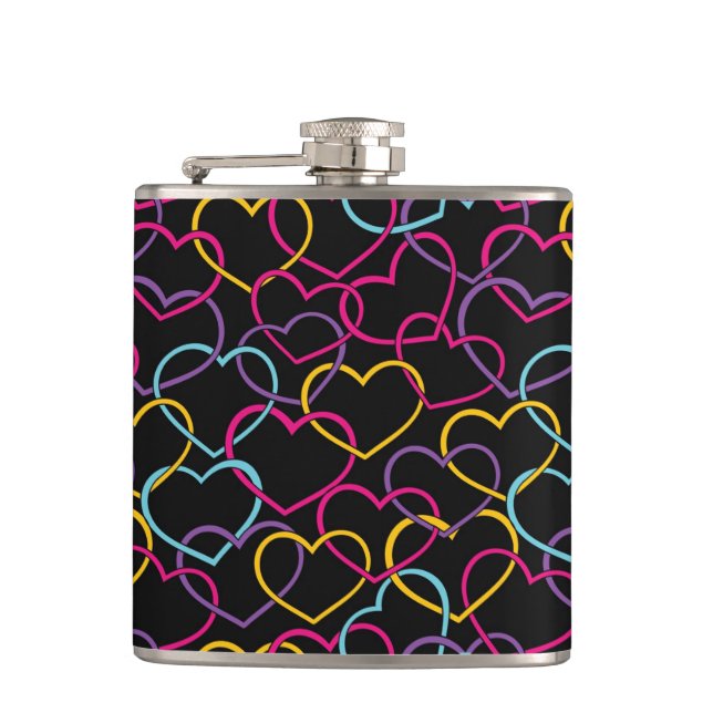 Valentine Pattern with Color Hearts Hip Flask (Front)