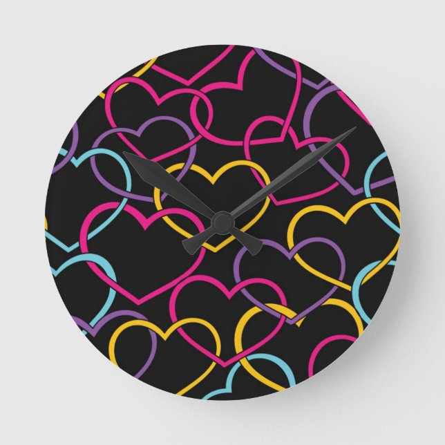 Valentine Pattern with Color Hearts Round Clock (Front)