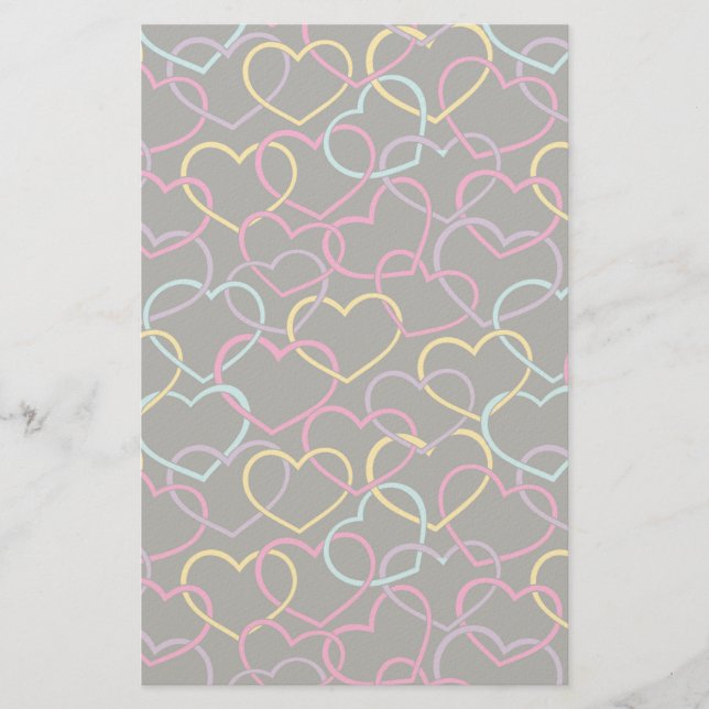 Valentine Pattern with Color Hearts Stationery (Front)