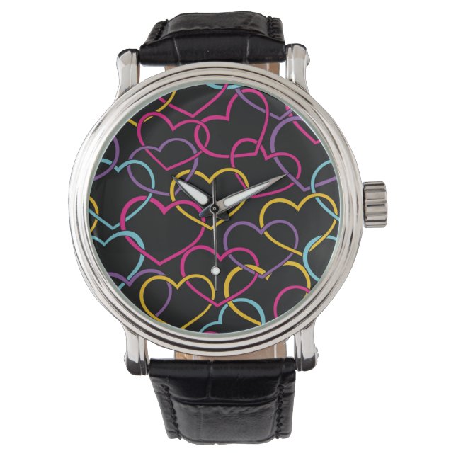 Valentine Pattern with Color Hearts Watch (Front)