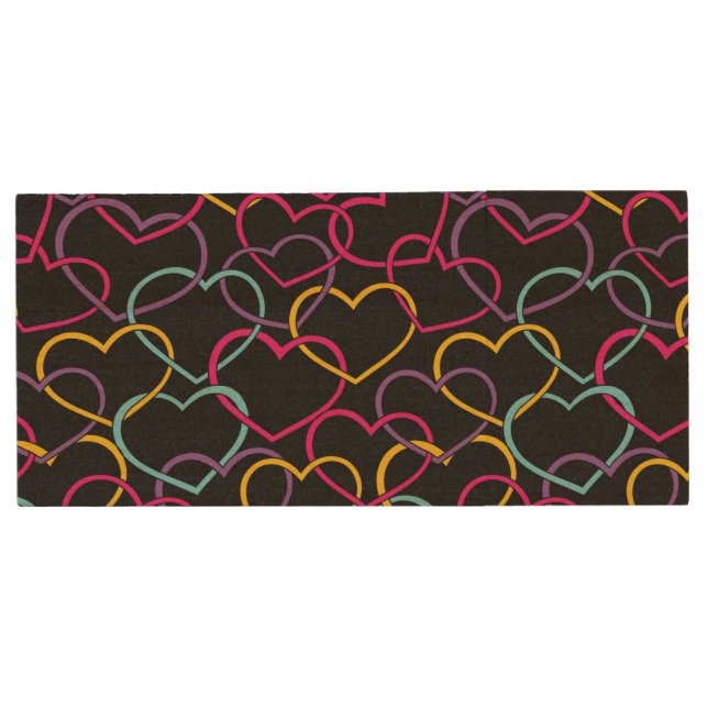 Valentine Pattern with Color Hearts Wood USB Flash Drive (Front)