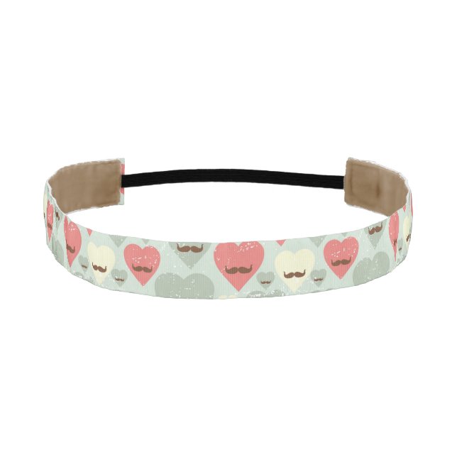 Valentine pattern with heart and mustache athletic headband (Front)