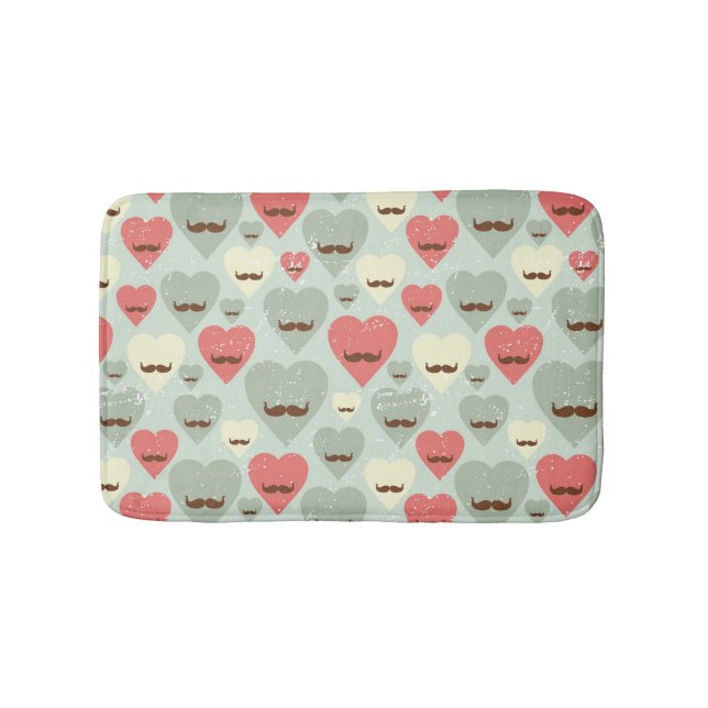 Valentine pattern with heart and mustache bathroom mat (Front)